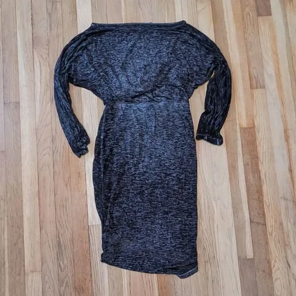 Free People Black Grey burnout bodycon long sleeve ruched dress - Picture 2 of 4